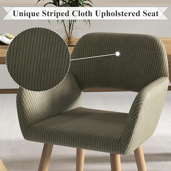 Home Office Desk Chair Set of 4, Corduroy Fabric Vanity Chair for Makeup with Hollow Backrest, Comfy Armchair Wood Frame with Strudy Metal Legs, Dark Green