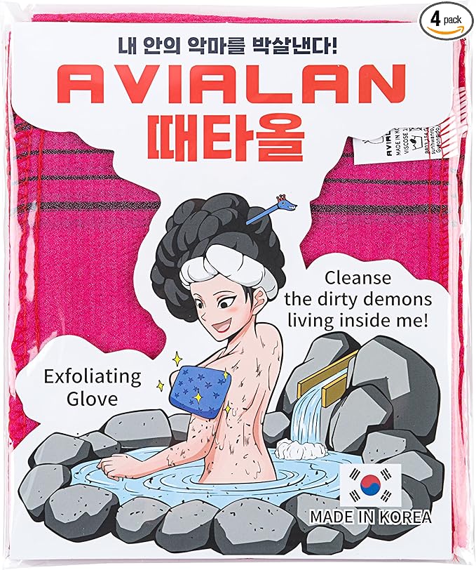 exfoliating Glove Body wash loofah Korean Skin Care face Lip Body Scrub Dry Brushing Body Brush Foot Back Scrubber (Red)