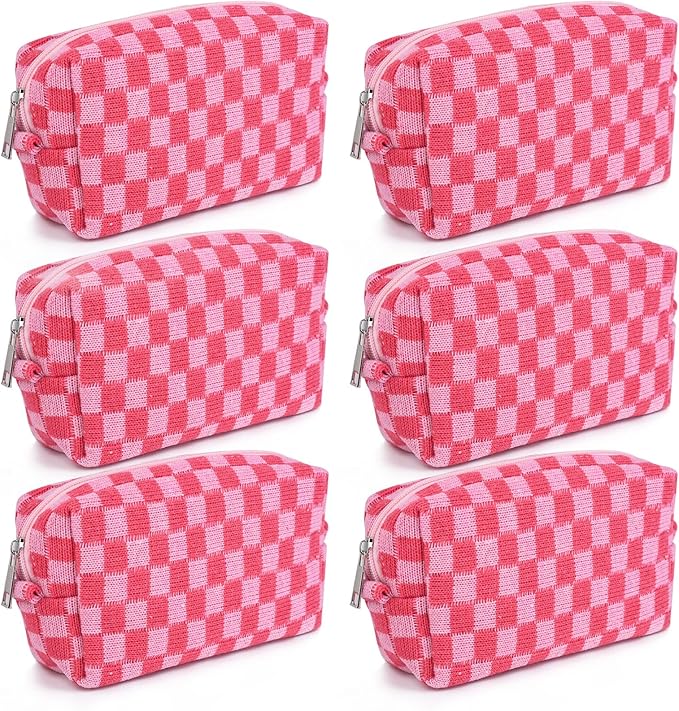 SOIDRAM Checkered Makeup Bag Preppy Cosmetic Bag Bulk Pink Makeup Pouch Personalize Travel Toiletry Bag Organizer Cute DIY Makeup Brushes Storage Bag for Women