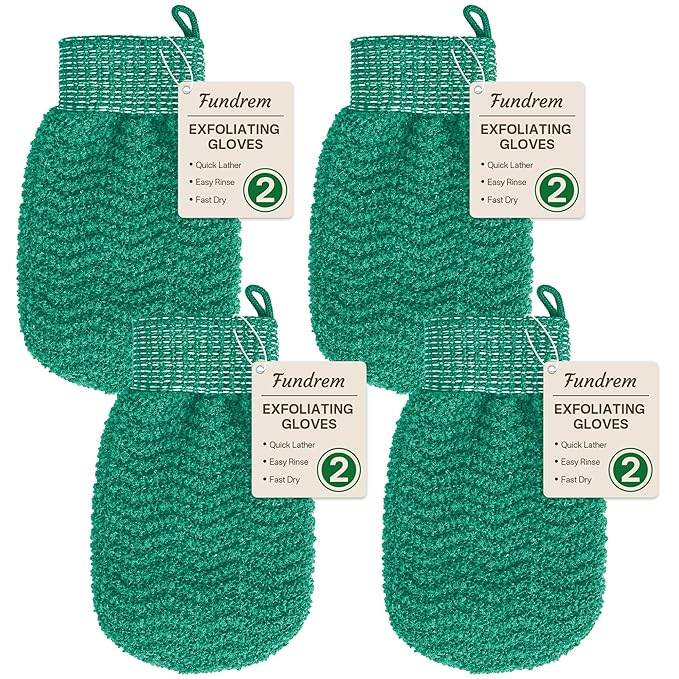 Exfoliating Gloves 2 Pack, Wave Texture Exfoliating Mitt for Dead Skin Remover, Body Scrub Gloves for Bath Shower, Korean Exfoliating Mitt, Loofah Alternative Body Scrubber for Women & Men