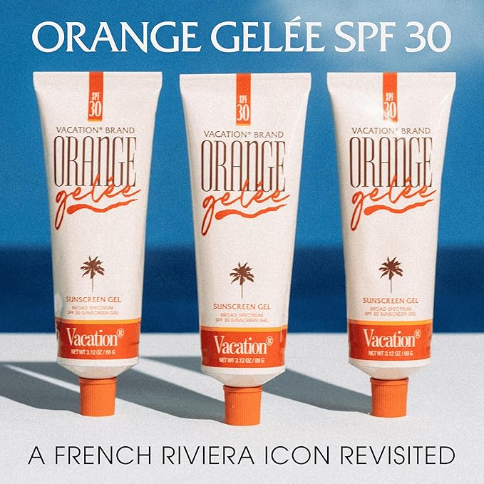 Vacation Orange Gelée SPF 30 Gel & Tube Key Bundle, Hydrating Balm-to-Oil Sunscreen, Mineral-Oil Free, Water-Resistant, Travel Size, 3.12 Oz. (Pack of 3)
