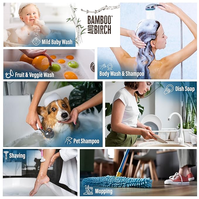 BAMBOO AND BIRCH Pure Castile Soap Liquid, Certified Palm Oil Free Natural Soap, Unscented, 1 Gallon