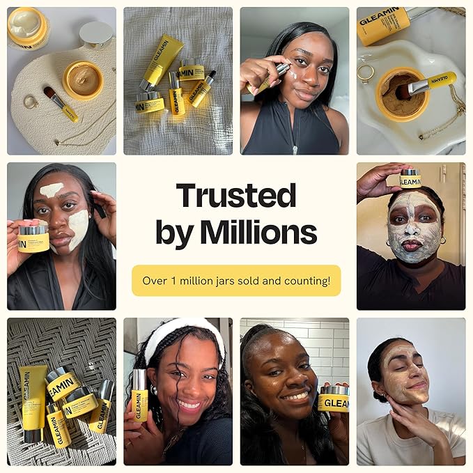 Gleamin Vitamin C Clay Mask for Dark Spots - Brightening Clay Face Mask with Turmeric, Deep Cleansing & Pore Refining Treatment, Helps Improve Uneven Tone & Post-Blemish Texture, 2.5 oz Up to 20 Uses