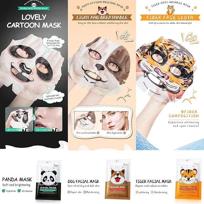 55 Pack Collagen Face Masks Skincare Bulk,Sheet Masks Variety Set with Animal, Bubble, Christmas & Fruit Facial Masks, Skincare Gift Box for Women, Teens & Spa Lovers