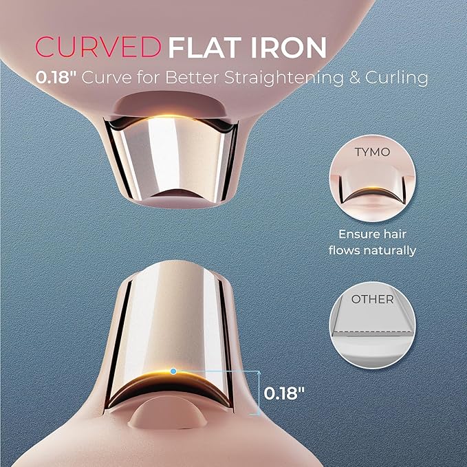TYMO Curling Iron for Short Hair - Cordless Mini Flat Iron for Travel, Portable Small Curved Straightener for Women, Hair Straightener and Curler 2 in 1, Lightweight On-The-Go, Dual Voltage, Gold Pink