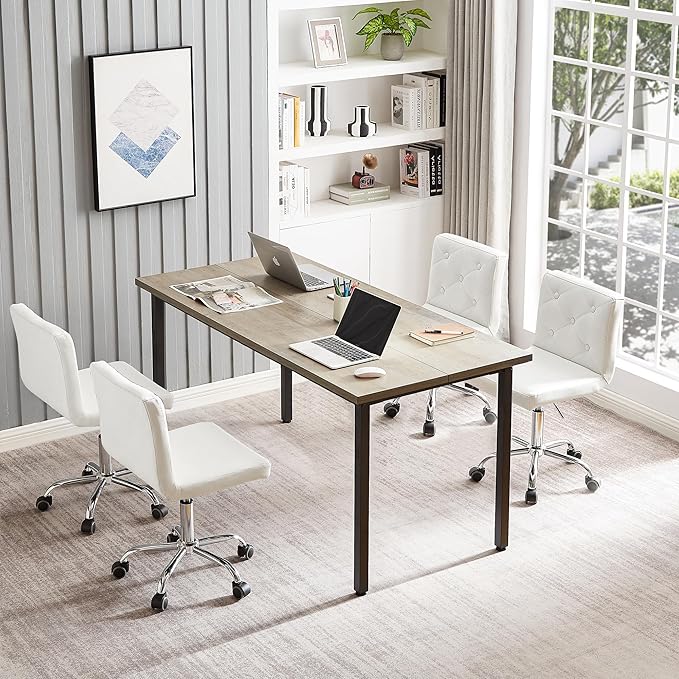VECELO PU Leather Mid-Back Armless Vanity Chair Adjustable Height 360° Rolling Swivel for Home Office Work, White