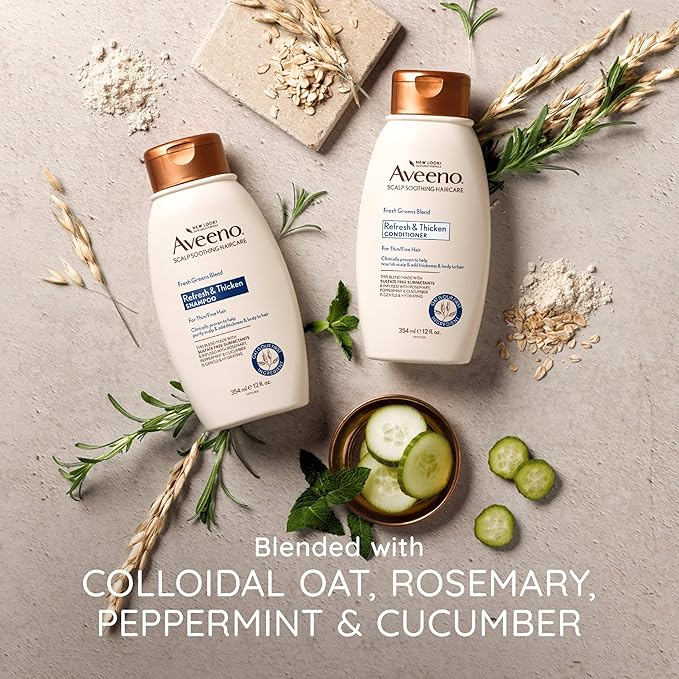 Aveeno Fresh Greens Blend Natural Volumizing Conditioner, Cucumber, Rosemary, for Fine Hair, 12 fl oz (Pack of 2)