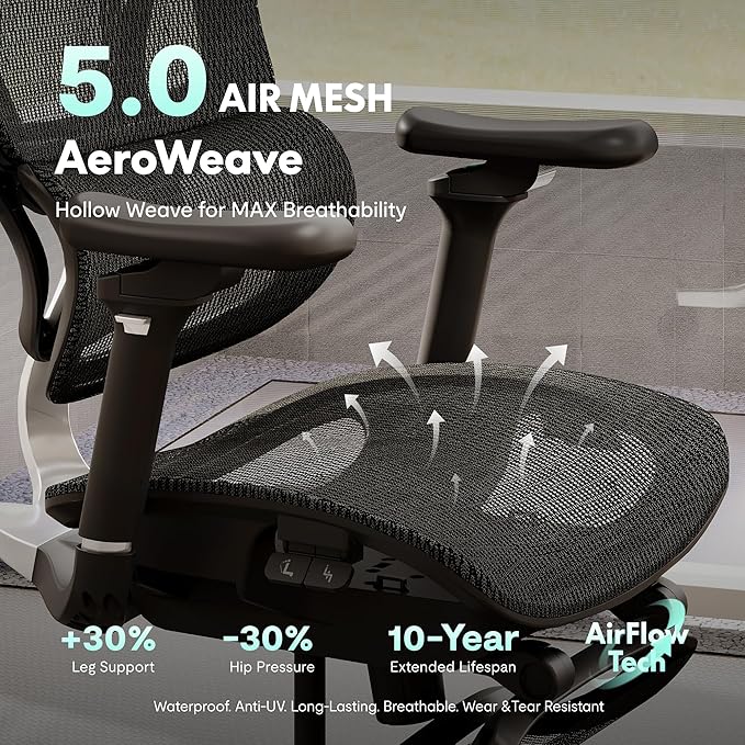 FLEXISPOT ErgoX Max Ergonomic Office Chair with footrest Black - Aluminum Alloy Frame & Base, 661 lb Capacity, 5D Armrests, 4D Adaptive Lumbar & 4D Headrest 1