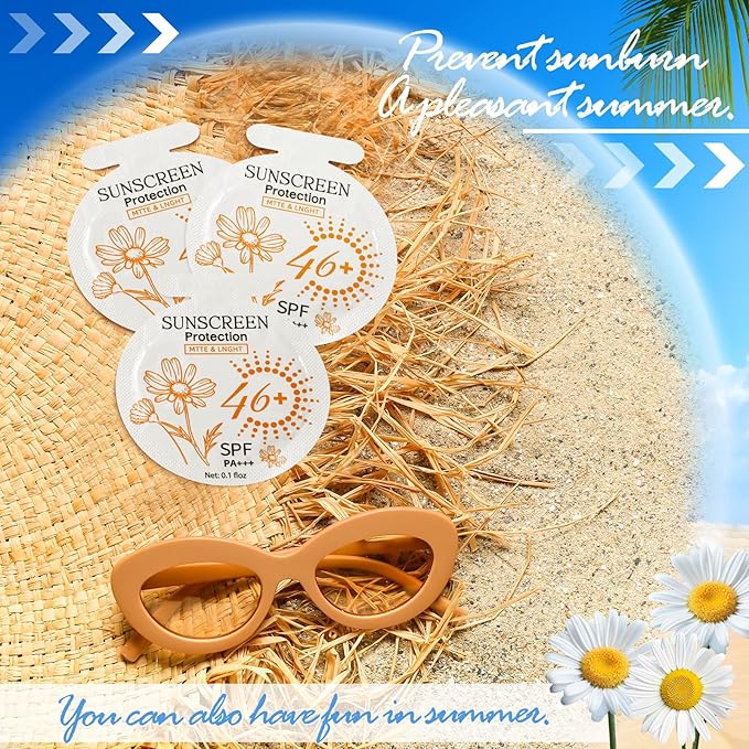 200 Pcs Sunscreen Bulk Mini Travel Size Sunscreen Packets SPF 46+ Summer Party Gifts for Women Girl