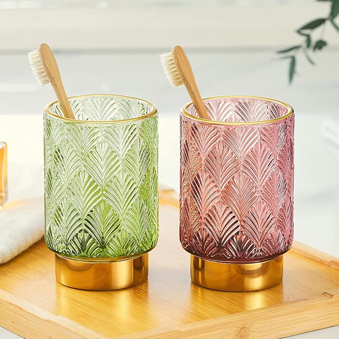 Makeup Brush Holder Organizer,Toothbrush Holders,Desk Pen Pencil Holder,Multifunctional Vintage Glass Brush Cup（A42-4-US）
