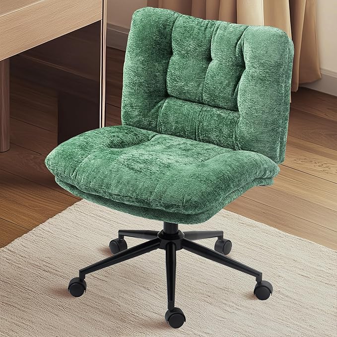 Dowinx Criss Cross Chair with Wheels, Dual-Layer Thickened Cushion, Premium Fabric Morden Home Vanity Chair Wide Seat, Olive Green