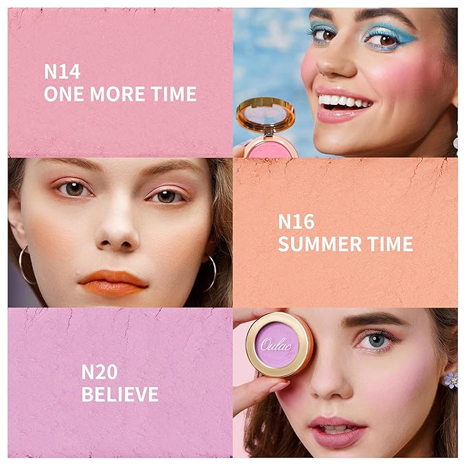 Oulac Yellow Pink Blushers for Cheeks Fair Skin Vegan,Mineral Powder Blush,Rich Colors, Buildable Blusher, Easy to Blend,Vegan,4,8g 13 Petal Blossom