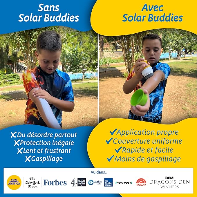 Solar Buddies Sunscreen Applicator - Blue Pack of 3 - BPA-Free Refillable Roll on Sponge Sunscreen, Suncream & Lotion Applicator For Kids, Adults & Families - Holds 3.4fl oz, Perfect Size for Travel