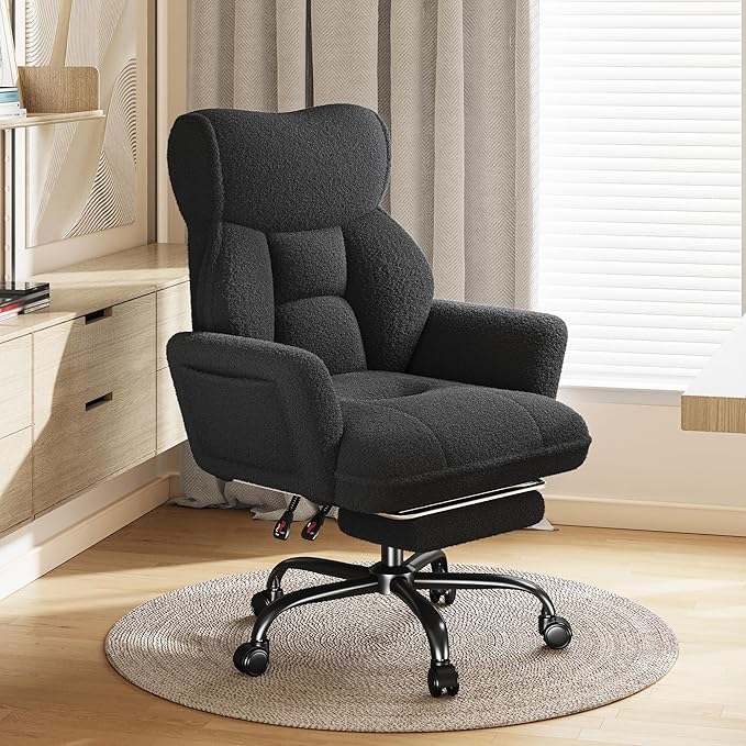 Big and Tall Office Chair with Adjustable Arms and Back, Ergonomic Office Chair with Footrest and Comfortable Fabric for Home Office, Bedroom ，Black