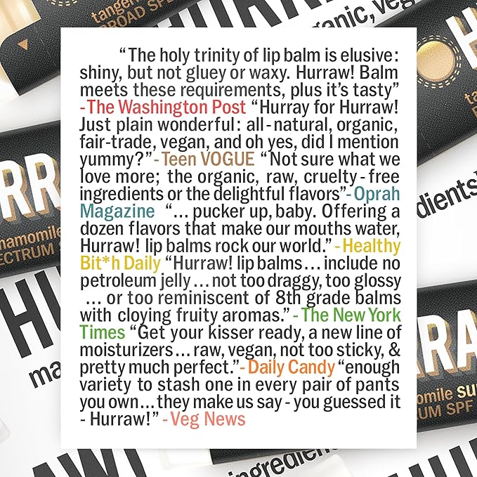 Hurraw! Sun Lip Balm (Zinc Oxide Protection, Broad Spectrum SPF 15, Tangerine, Chamomile): Organic, Certified Vegan, Gluten Free. Non-GMO, 100% Natural. Bee, Shea, Soy and Palm Free. Made in USA