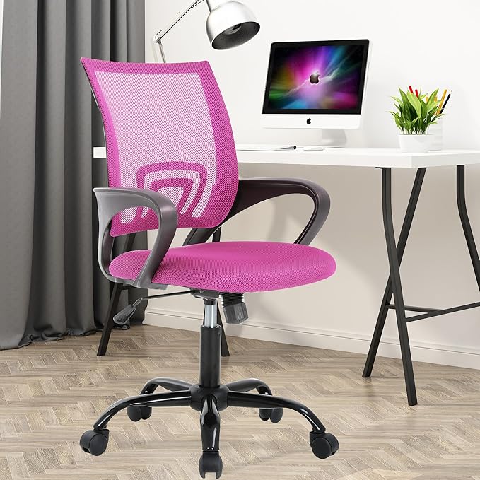PayLessHere Office Computer Chair Ergonomic Cheap Desk Chair Adjustable Comfortable Mid Back Task Rolling Swivel with Lumbar Support for Home Office (Pack of 1, Pink)