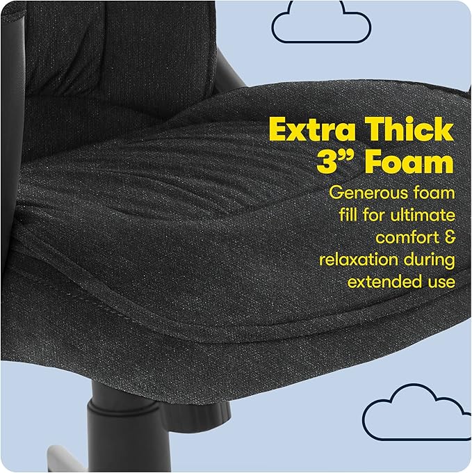 Serta® Hannah Executive Home Office Desk Chair, Ergonomic Mid-Back with Lumbar Support, Firm Seat Cushion, Layered Body Pillows, Padded Armrests, Swivel Base, Easy Assembly, Microfiber, Charcoal Gray