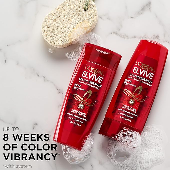 L'Oreal Paris Elvive Color Vibrancy Protecting Conditioner, for Color Treated Hair, Conditioner with Linseed Elixir and Anti-Oxidants, for Anti-Fade, High Shine, and Color Protection, 28 Fl Oz