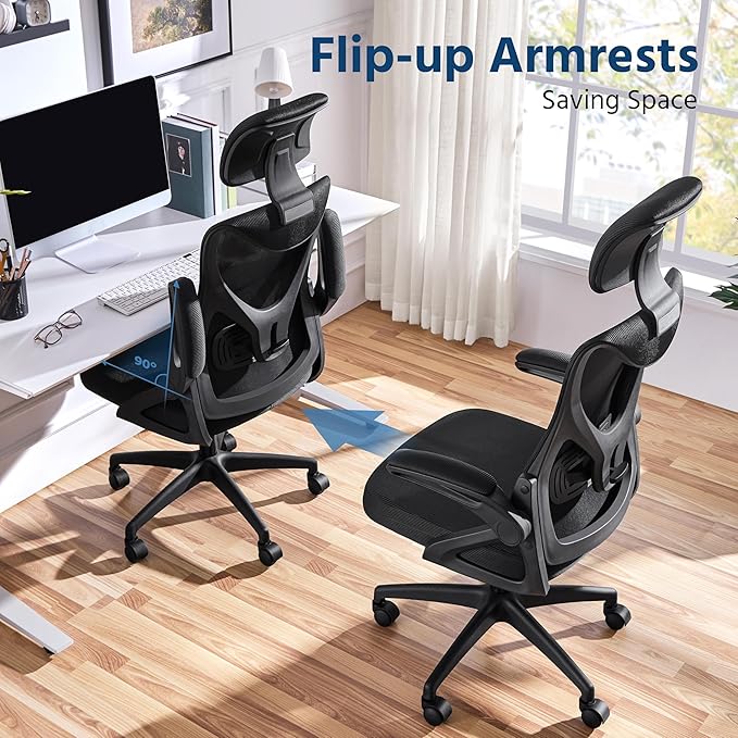 Yaheetech Ergonomic Office Chair, High Back Desk Chair with Headrest and Flip-up Armrest Lumbar Support for Home Office Meeting Room Study, Black