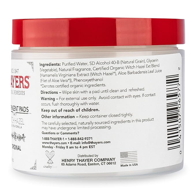 THAYERS Original Witch Hazel Astringent Pads with Aloe Vera Formula, 60 Count