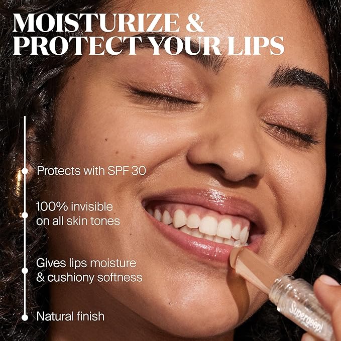 Supergoop! Unseen Sunscreen Clear Lip Protector - 100% Invisible, Lightweight SPF 30 Formula - Provides UV & Environmental Protection - Natural Finish - 0.12 oz