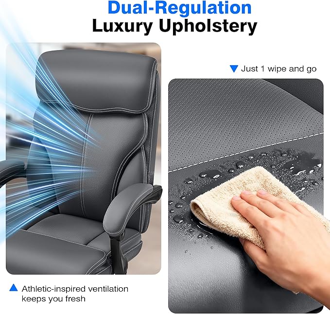 AreShark Office Chair - Ergonomic Comfortable High Back Computer Desk Chair with Foot Rest - Executive Breathable Swivel Rolling Reclining Leather Chair with Lumbar Support for Home Gaming Relaxing