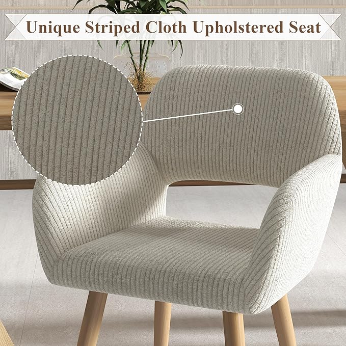 Home Office Desk Chair Set of 1, Corduroy Fabric Vanity Chair for Makeup with Hollow Backrest, Comfy Armchair Wood Frame with Strudy Metal Legs, Beige