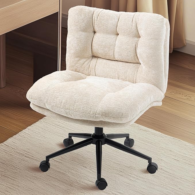 Dowinx Criss Cross Chair with Wheels, Dual-Layer Thickened Cushion, Premium Fabric Morden Home Vanity Chair Wide Seat, Ivory Beige
