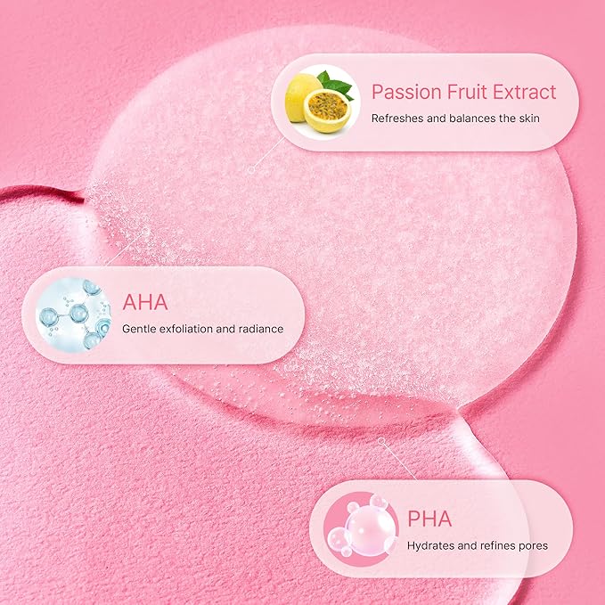 Kiero Balance Toner Pads - Hydrating & Clarifying Facial Toner Exfoliating Pads with AHA, PHA & Passion Fruit Extract - Vegan Cotton Rounds for Visible Spots & Pore Buildup (60 EA, 6.26 fl oz)