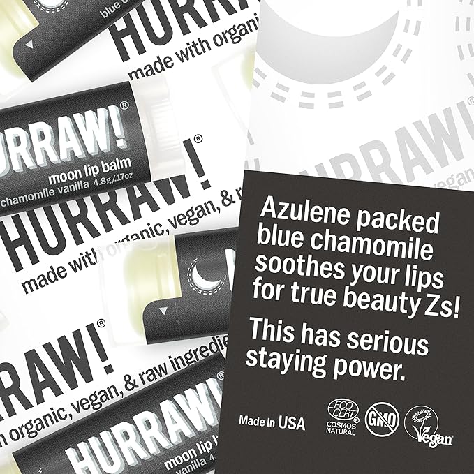 Hurraw! Moon Night Treatment (Blue Chamomile, Vanilla) Lip Balm: Organic, Certified Vegan, Cruelty and Gluten Free. Non-GMO, 100% Natural. Bee, Shea, Soy and Palm Free. Made in USA