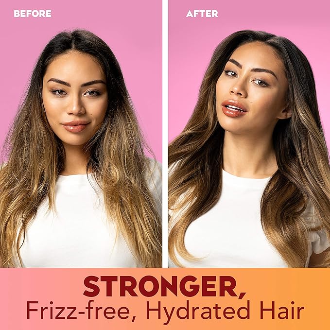 OGX Frizz-Free + Keratin Smoothing Oil Conditioner, 5 in 1, for Frizzy Hair, Shiny Hair, RED, 385 ml (Pack of 2)