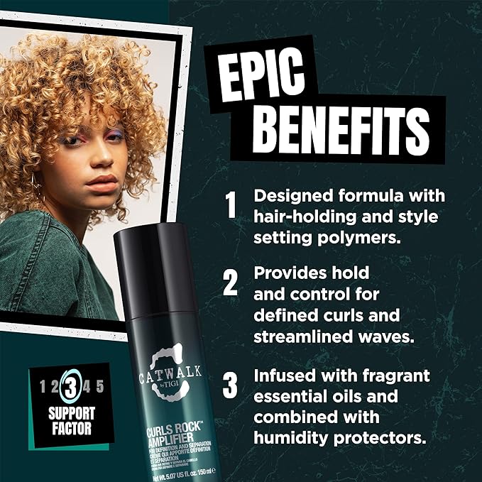 Catwalk by TIGI Curls Rock Amplifier Curl Cream, Anti-Frizz Moisturizing Finisher for Defining and Styling with Sunflower and Jojoba Oils, 5.07 oz