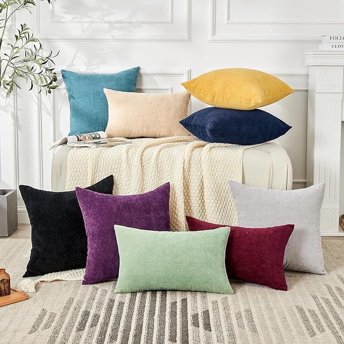 GAWAMAY Decorative Square Throw Pillow Covers 18"x18" Inch Set of 2, Super Soft Chenille Pillows Farmhouse Fall Pillowcase for Living Room Bedroom Sofa Couch Cushion Cover Smoke Blue 45x45cm