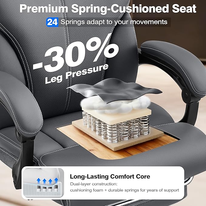 AreShark Office Chair - Ergonomic Comfortable High Back Computer Desk Chair with Foot Rest - Executive Breathable Swivel Rolling Reclining Leather Chair with Lumbar Support for Home Gaming Relaxing