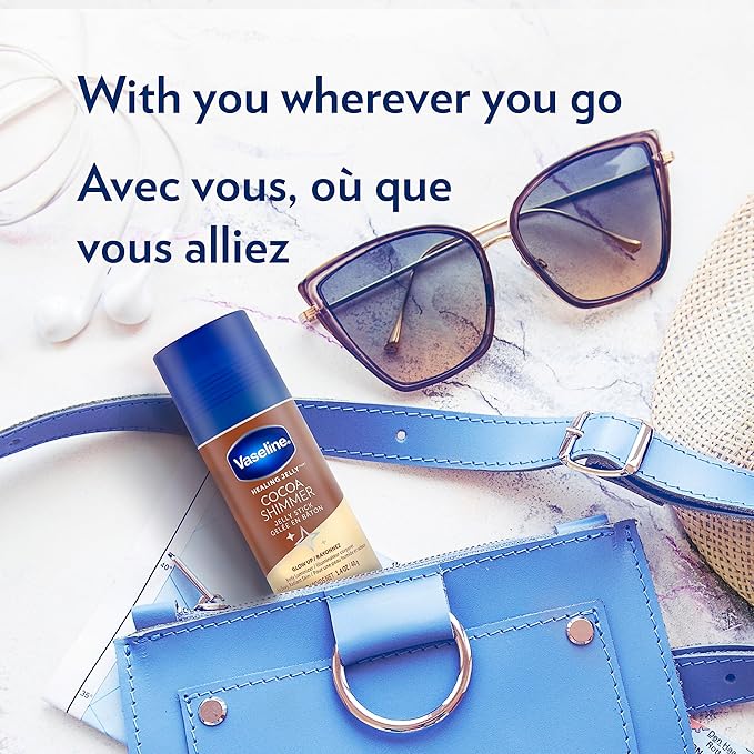 Vaseline Cocoa Shimmer Jelly Stick Highlighter & Luminizer Cocoa Butter Body Shimmer Stick, Lotion, Travel Size, for Glowing Skin, 1.4 Oz Ea (Pack of 6)