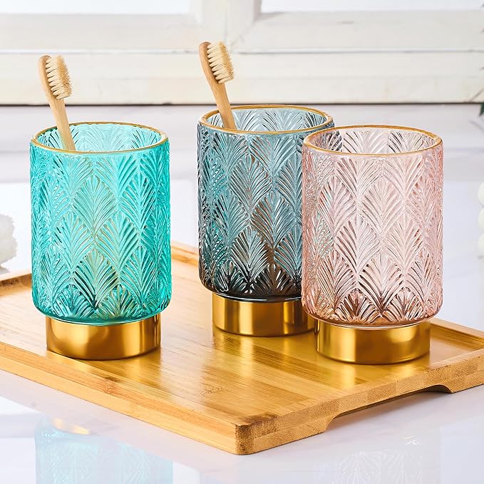 Makeup Brush Holder Organizer,Toothbrush Holders,Desk Pen Pencil Holder,Multifunctional Vintage Glass Brush Cup（A42-6-US）