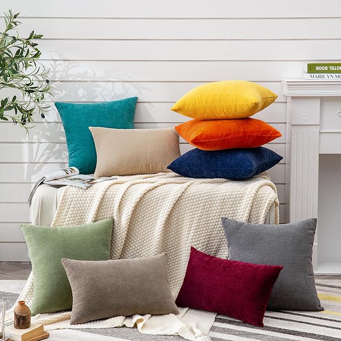GAWAMAY Decorative Chenille Throw Pillow Covers 26x26 Inch Pack of 2, Soft Square Couch Pillow Cover for Sofa Cushion Living Room Bedroom Oversized Pillowcases Sage Green 66x66cm (ONLY Covers)