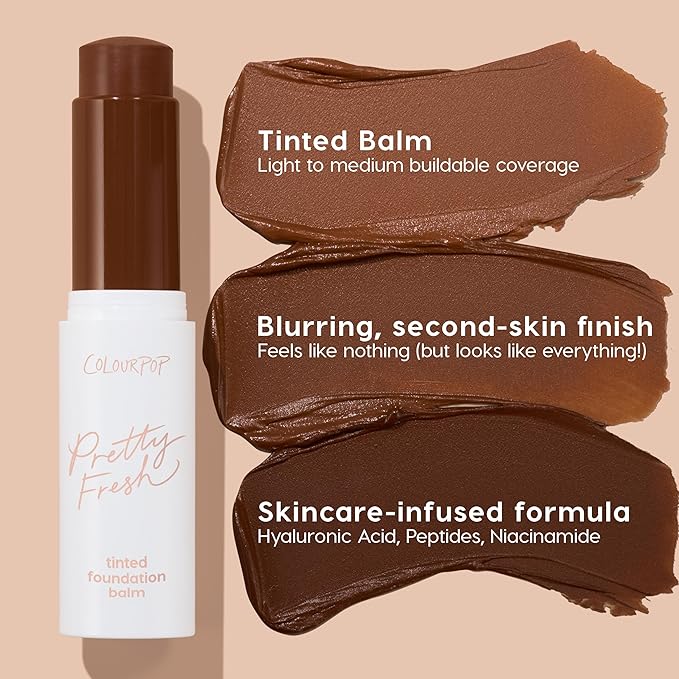 ColourPop Pretty Fresh Tinted Foundation Stick - Balm to Cream Foundation with Light to Medium Coverage - Infused with Hydrating Hyaluronic Acid, Peptides & Niacinamide - Deep Dark 24 (0.29 oz)