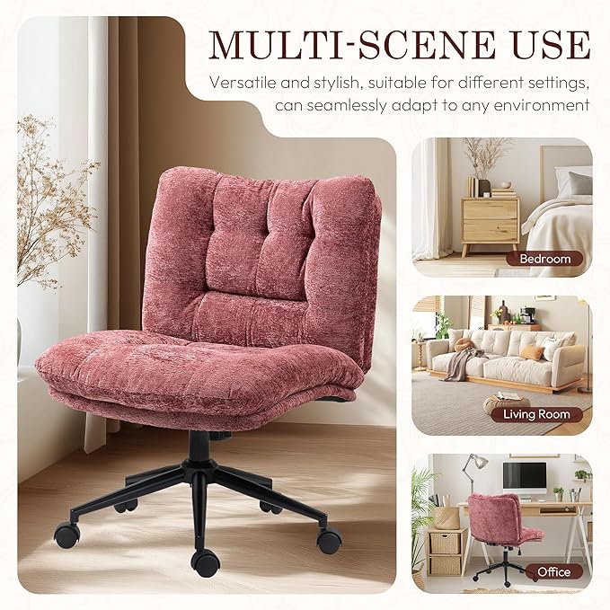 Dowinx Criss Cross Chair with Wheels, Dual-Layer Thickened Cushion, Premium Fabric Stylish Home Vanity Chair Wide Seat, Wine Red