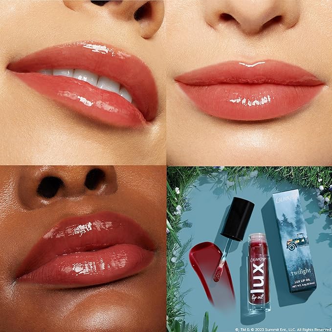 ColourPop x Twilight Lux Lip Oil - Hydrating, Sheer Tinted Oil Formulated with Antioxidant-Rich Chamomile Extract & Calendula Oil - Non-Greasy, Nourishing Red Lip Oil - Bells (0.16 oz)