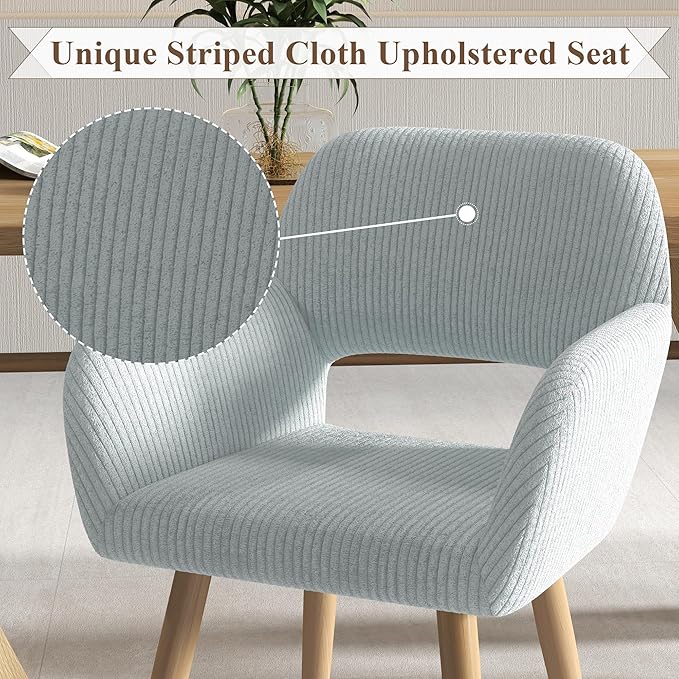 Home Office Desk Chair Set of 4, Corduroy Fabric Vanity Chair for Makeup with Hollow Backrest, Comfy Armchair Wood Frame with Strudy Metal Legs, Light Blue