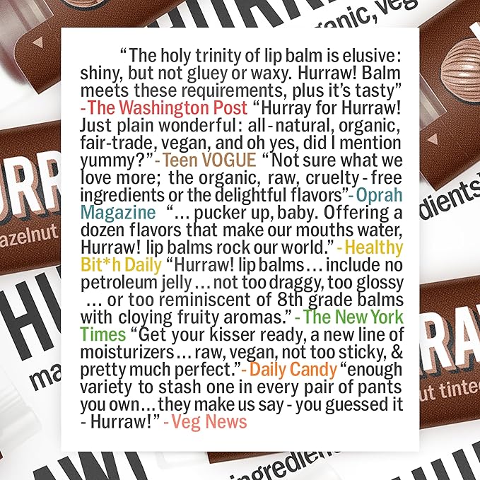 Hurraw! Hazelnut Tinted Lip Balm: (Sheer Brown Tint) Organic, Certified Vegan, Cruelty and Gluten Free. Non-GMO, 100% Natural Ingredients. Bee, Shea, Soy and Palm Free. Made in USA