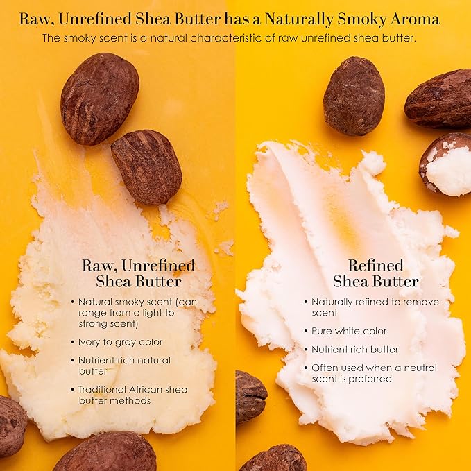 Raw Shea Butter – 100% Pure African Unrefined Shea Butter with Natural Smoky Scent | Moisturizer for Dry Skin & Hair, DIY Body Butter, Soap, Lip Balm – 8 oz Bar