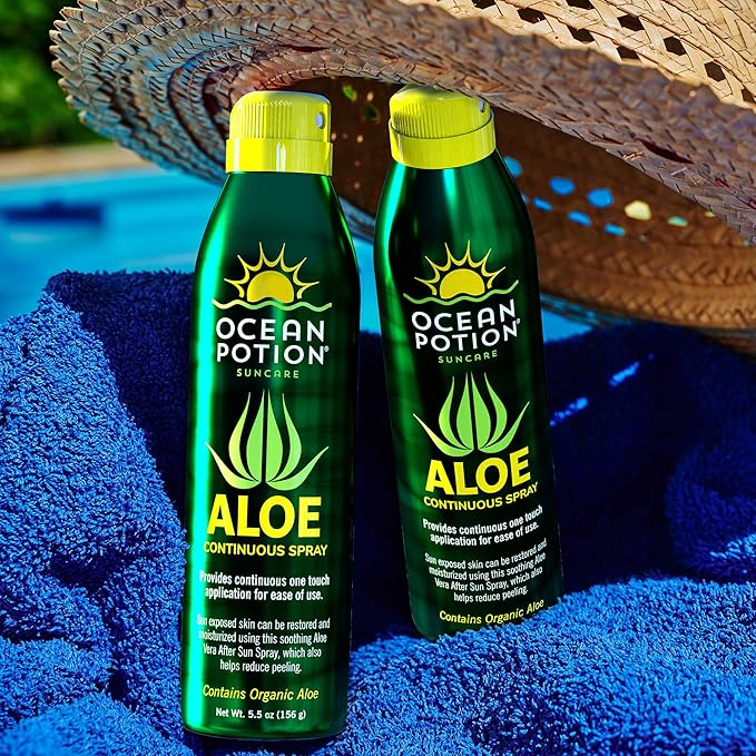 Ocean Potion Aloe Vera After Sun Continuous Body Spray, Cooling & Hydrating Aftersun Care with Pure Aloe Vera, Odorless Non-Greasy Spray Moisturizer for Body, 6 oz
