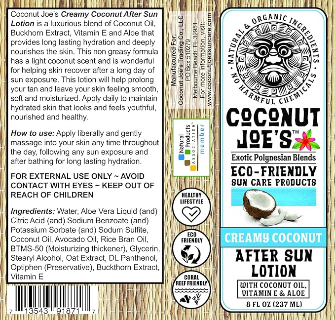 3-PACK SPECIAL | Creamy Coconut After Sun Lotion by Coconut Joe's | Enriched with Coconut Oil Vitamin E and Aloe, Deeply Moisturizes Your Skin, 8 ounce bottle