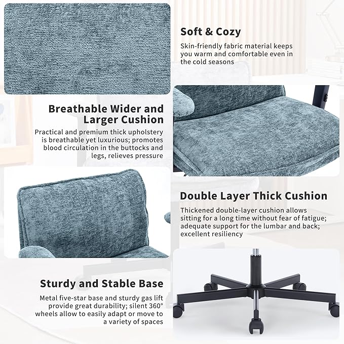 Cross Legged Office Chair, Height Adjustable Swivel Desk Chair with Flip-Up Arms, Padded Criss Cross Chair for Home Office & Bedroom