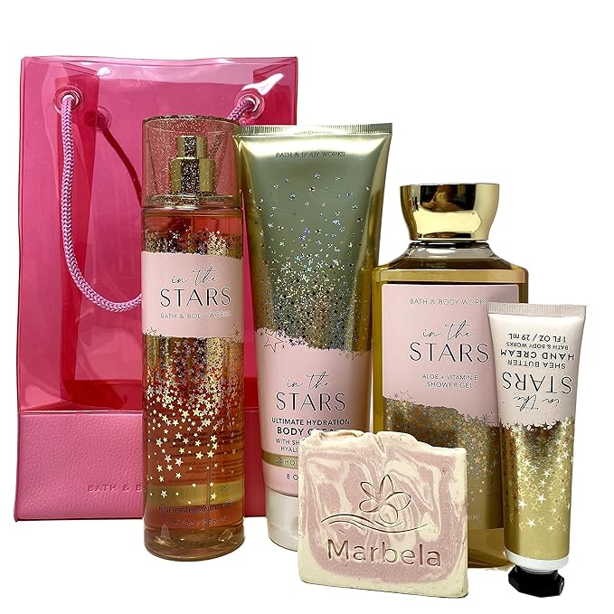 Bath & Body Works In The Stars Gift Bag Set - Mist ,Body Cream, Shower Gel and hand cream with a Himalayan Salts Springs Sample Soap