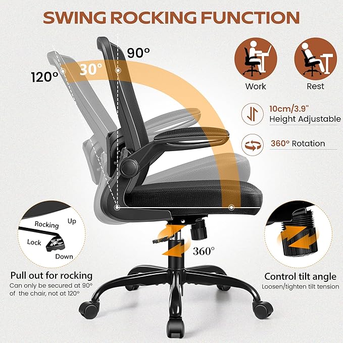 FelixKing Office Chair Ergonomic, Durable Fabric & Mesh, High-Back Desk Chair Adjustable Armrest, Lumbar Support, Breathable Mesh for Home Office, Computer Chair, Swivel Task Chair