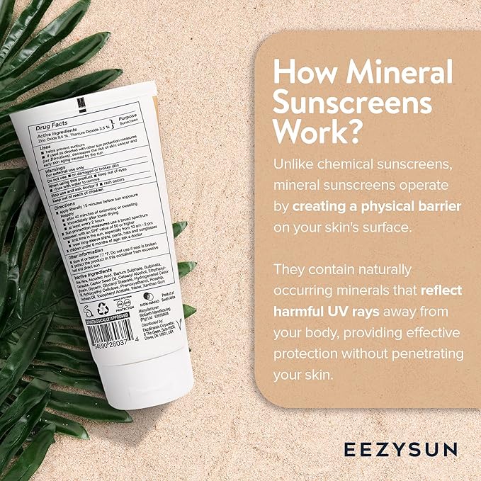 Mineral Sunscreen SPF 50 - Non-Greasy, Weightless, Sweat-Resistant, Vegan & Reef-Safe Mineral Based Sunscreen for Face and Body with Aloe Vera, UVA/UVB Protection - All Skin Types - 3.3 fl oz