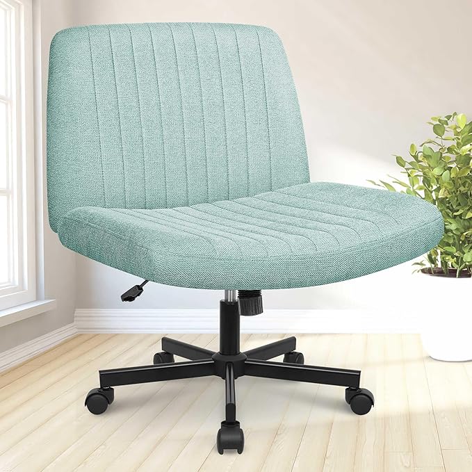 NEO Chair Criss Cross Chair with Wheels Home Office Cross Legged Armless Chairs Ergonomic Adjustable Computer Desk Task Wide Seat for Bedroom Vanity Comfy Swivel (Mint)